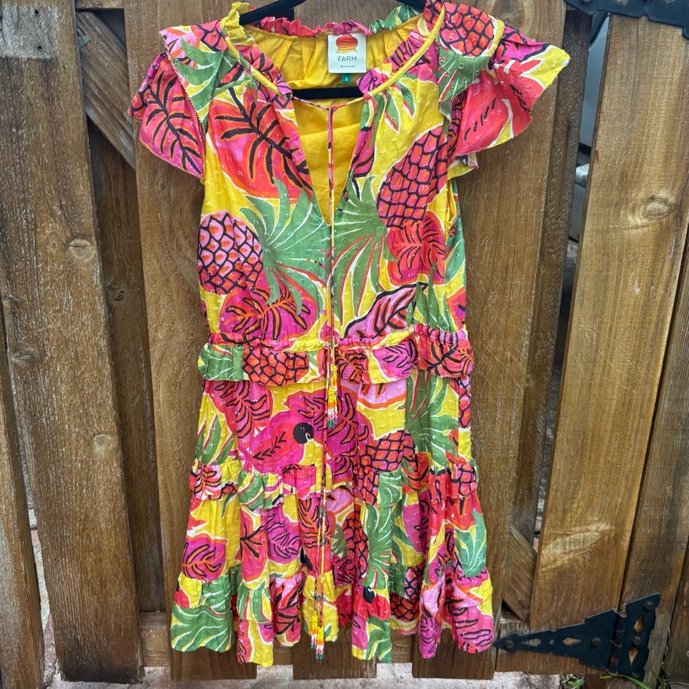 Farm Rio Dream Fruit Ruffled Mini Dress. Extra Small - Picture 7 of 12